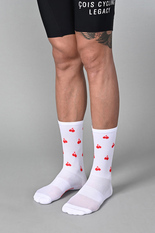CHERRY - WHITE FRONT SIDE | BEST CYCLING SOCKS